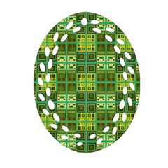 Mod Yellow Green Squares Pattern Ornament (oval Filigree)