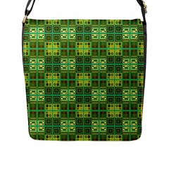 Mod Yellow Green Squares Pattern Flap Closure Messenger Bag (l) by BrightVibesDesign