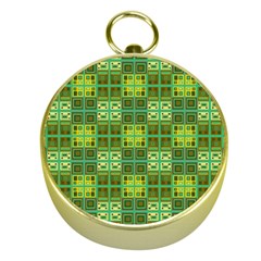 Mod Yellow Green Squares Pattern Gold Compasses