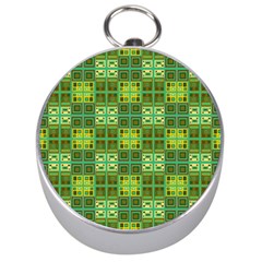 Mod Yellow Green Squares Pattern Silver Compasses by BrightVibesDesign