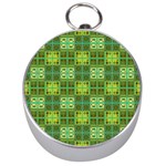 Mod Yellow Green Squares Pattern Silver Compasses Front