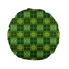 Mod Yellow Green Squares Pattern Standard 15  Premium Flano Round Cushions by BrightVibesDesign