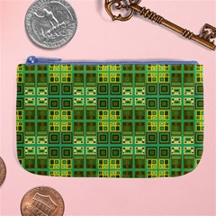 Mod Yellow Green Squares Pattern Large Coin Purse