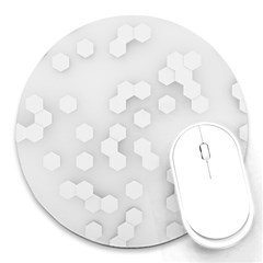 White Abstract Wall Paper Design Frame Round Mousepads by Simbadda