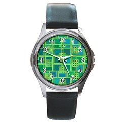 Green Abstract Geometric Round Metal Watch by Simbadda