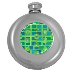 Green Abstract Geometric Round Hip Flask (5 Oz) by Simbadda