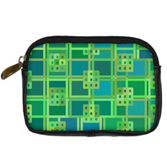 Green Abstract Geometric Digital Camera Leather Case by Simbadda