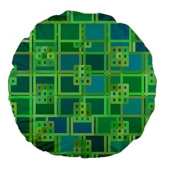 Green Abstract Geometric Large 18  Premium Flano Round Cushions by Simbadda