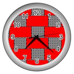 Black And White Red Patterns Wall Clock (silver) by Simbadda