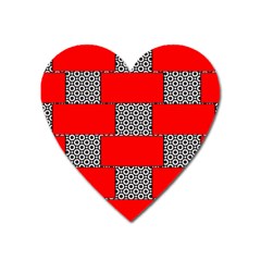 Black And White Red Patterns Heart Magnet by Simbadda