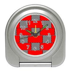 Black And White Red Patterns Travel Alarm Clock by Simbadda