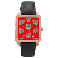 Black And White Red Patterns Rose Gold Leather Watch  by Simbadda