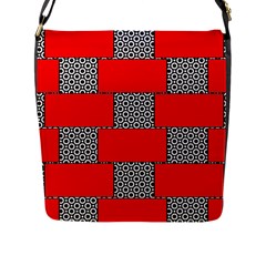 Black And White Red Patterns Flap Closure Messenger Bag (l) by Simbadda