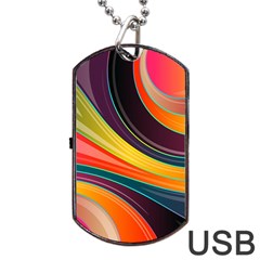 Abstract Colorful Background Wavy Dog Tag Usb Flash (two Sides) by Simbadda