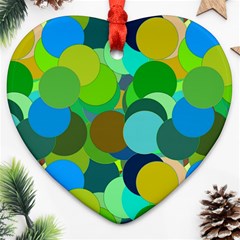 Green Aqua Teal Abstract Circles Ornament (heart) by Simbadda