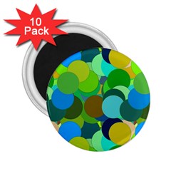 Green Aqua Teal Abstract Circles 2 25  Magnets (10 Pack)  by Simbadda