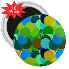 Green Aqua Teal Abstract Circles 3  Magnets (10 Pack)  by Simbadda