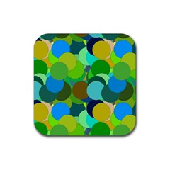 Green Aqua Teal Abstract Circles Rubber Coaster (square)  by Simbadda