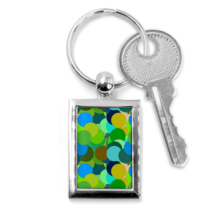 Green Aqua Teal Abstract Circles Key Chains (Rectangle) 