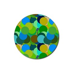 Green Aqua Teal Abstract Circles Rubber Round Coaster (4 Pack)  by Simbadda