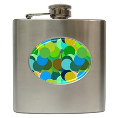 Green Aqua Teal Abstract Circles Hip Flask (6 Oz) by Simbadda