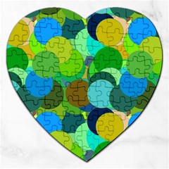 Green Aqua Teal Abstract Circles Jigsaw Puzzle (heart) by Simbadda