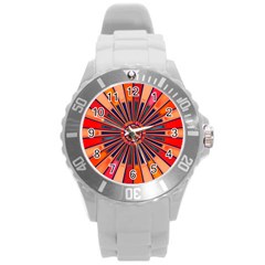 Color Background Structure Lines Round Plastic Sport Watch (l) by Simbadda