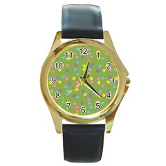 Balloon Grass Party Green Purple Round Gold Metal Watch by Simbadda