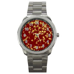 Background Design Leaves Pattern Sport Metal Watch by Simbadda