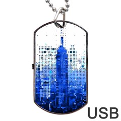 Skyline Skyscraper Abstract Points Dog Tag Usb Flash (two Sides) by Simbadda