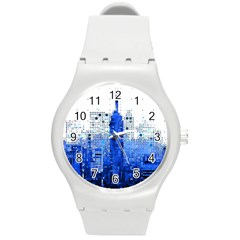 Skyline Skyscraper Abstract Points Round Plastic Sport Watch (m) by Simbadda