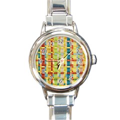 Woven Pattern Background Yellow Round Italian Charm Watch by Simbadda