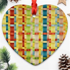 Woven Pattern Background Yellow Ornament (heart) by Simbadda