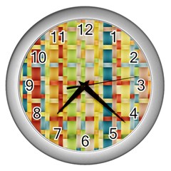 Woven Pattern Background Yellow Wall Clock (silver) by Simbadda