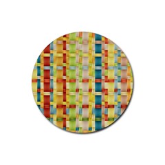 Woven Pattern Background Yellow Rubber Round Coaster (4 Pack)  by Simbadda