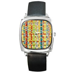 Woven Pattern Background Yellow Square Metal Watch by Simbadda