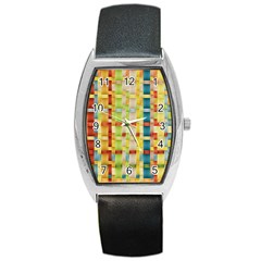 Woven Pattern Background Yellow Barrel Style Metal Watch by Simbadda