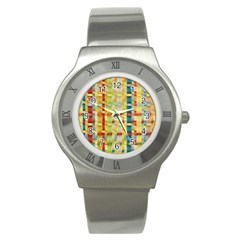 Woven Pattern Background Yellow Stainless Steel Watch by Simbadda