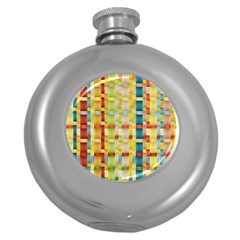 Woven Pattern Background Yellow Round Hip Flask (5 Oz) by Simbadda