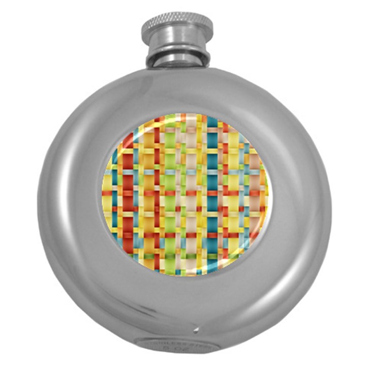 Woven Pattern Background Yellow Round Hip Flask (5 oz)