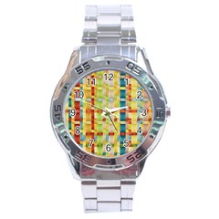 Woven Pattern Background Yellow Stainless Steel Analogue Watch by Simbadda