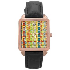 Woven Pattern Background Yellow Rose Gold Leather Watch  by Simbadda