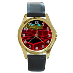 3d Abstract Model Texture Round Gold Metal Watch by Simbadda