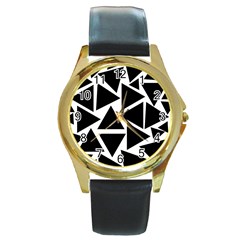 Black Triangle Round Gold Metal Watch by Simbadda