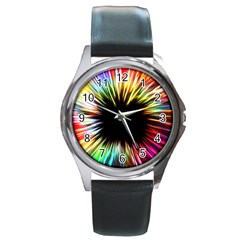 Color Background Structure Lines Round Metal Watch by Simbadda