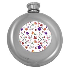 Flowers Pattern Texture Nature Round Hip Flask (5 Oz) by Simbadda