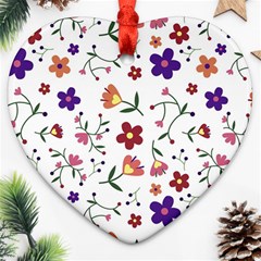 Flowers Pattern Texture Nature Heart Ornament (two Sides) by Simbadda