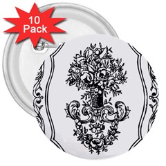 Floriated Antique Scroll Fruit 3  Buttons (10 Pack) 