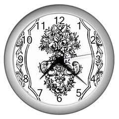 Floriated Antique Scroll Fruit Wall Clock (silver) by Simbadda