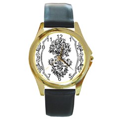 Floriated Antique Scroll Fruit Round Gold Metal Watch by Simbadda